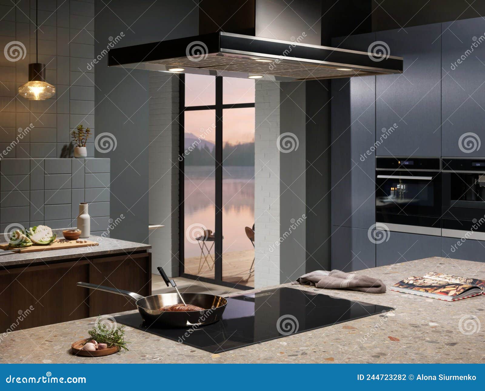 Kitchen Island with Induction Cooker Stock Photo Image of extractor