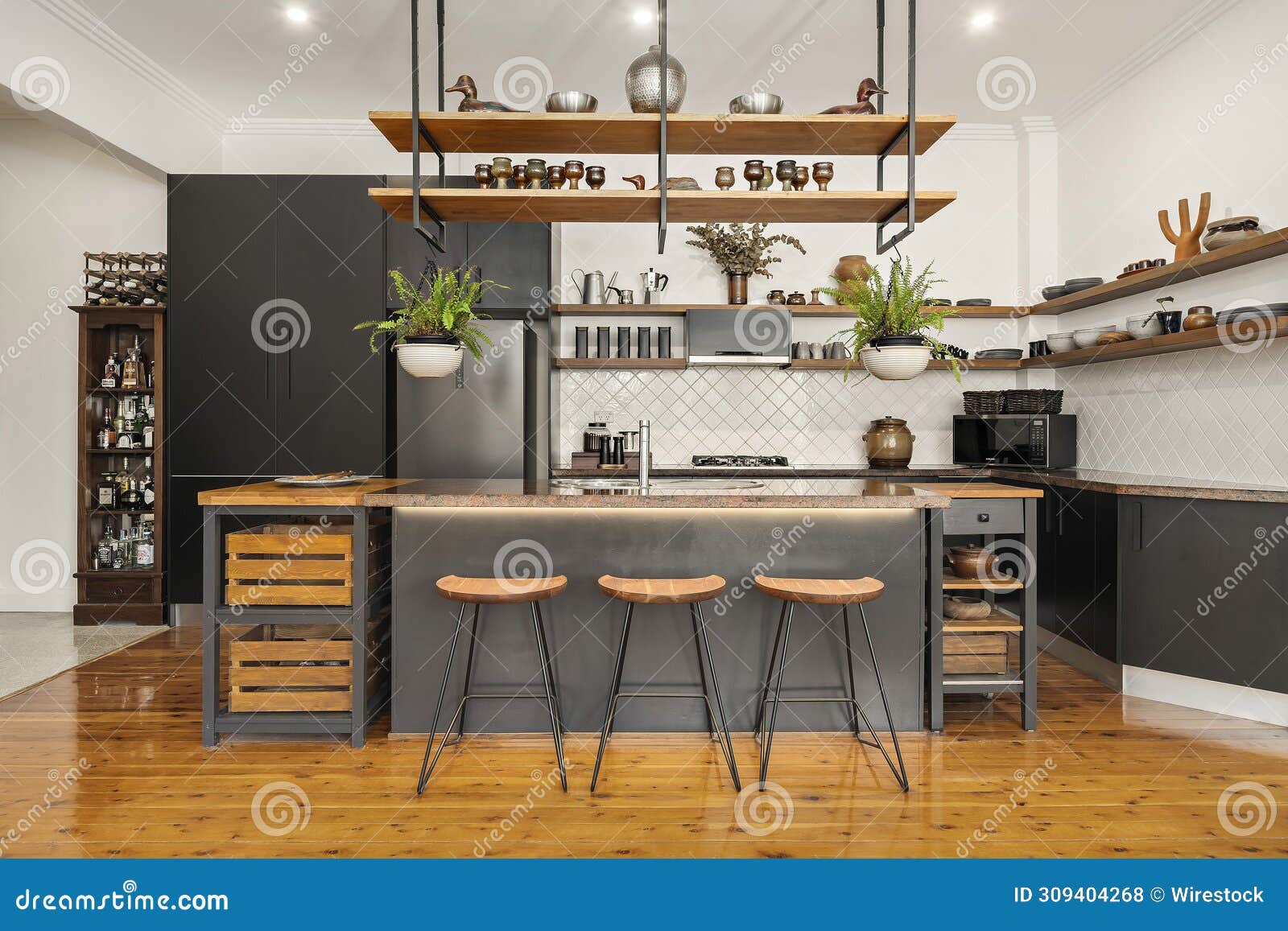 Kitchen Island with Seating on Both Sides Stock Photo Image of island
