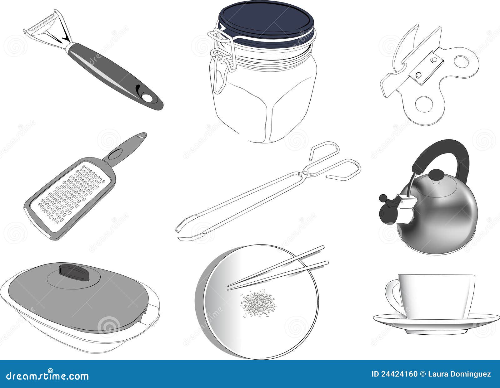 Kitchen items set stock illustration. Illustration of bowl 24424160