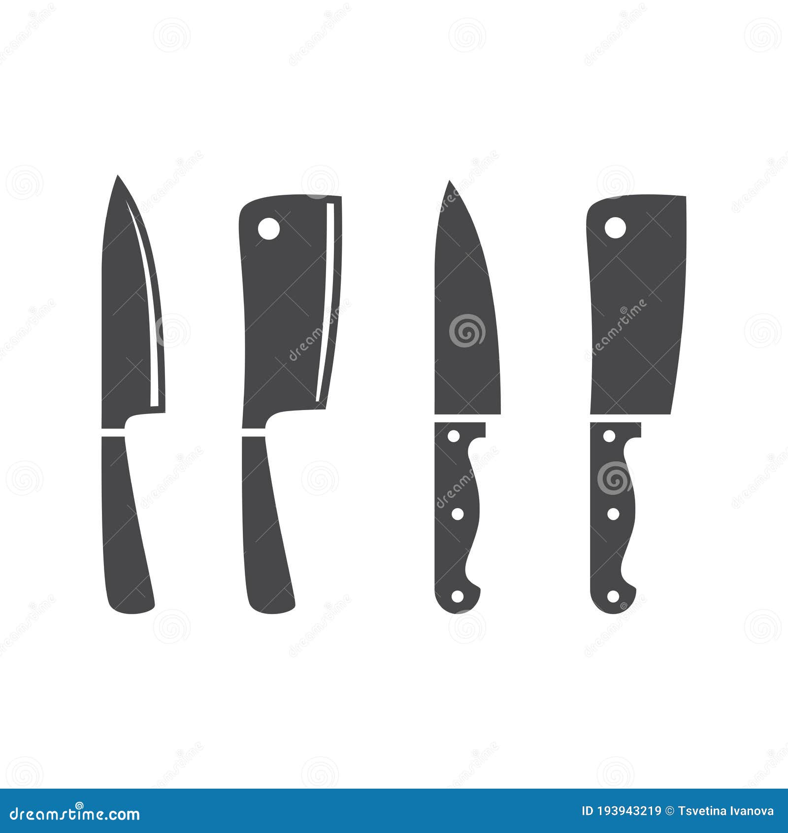 Kitchen Knife Black Vector Icon Set. Cooking Knives. Stock Vector