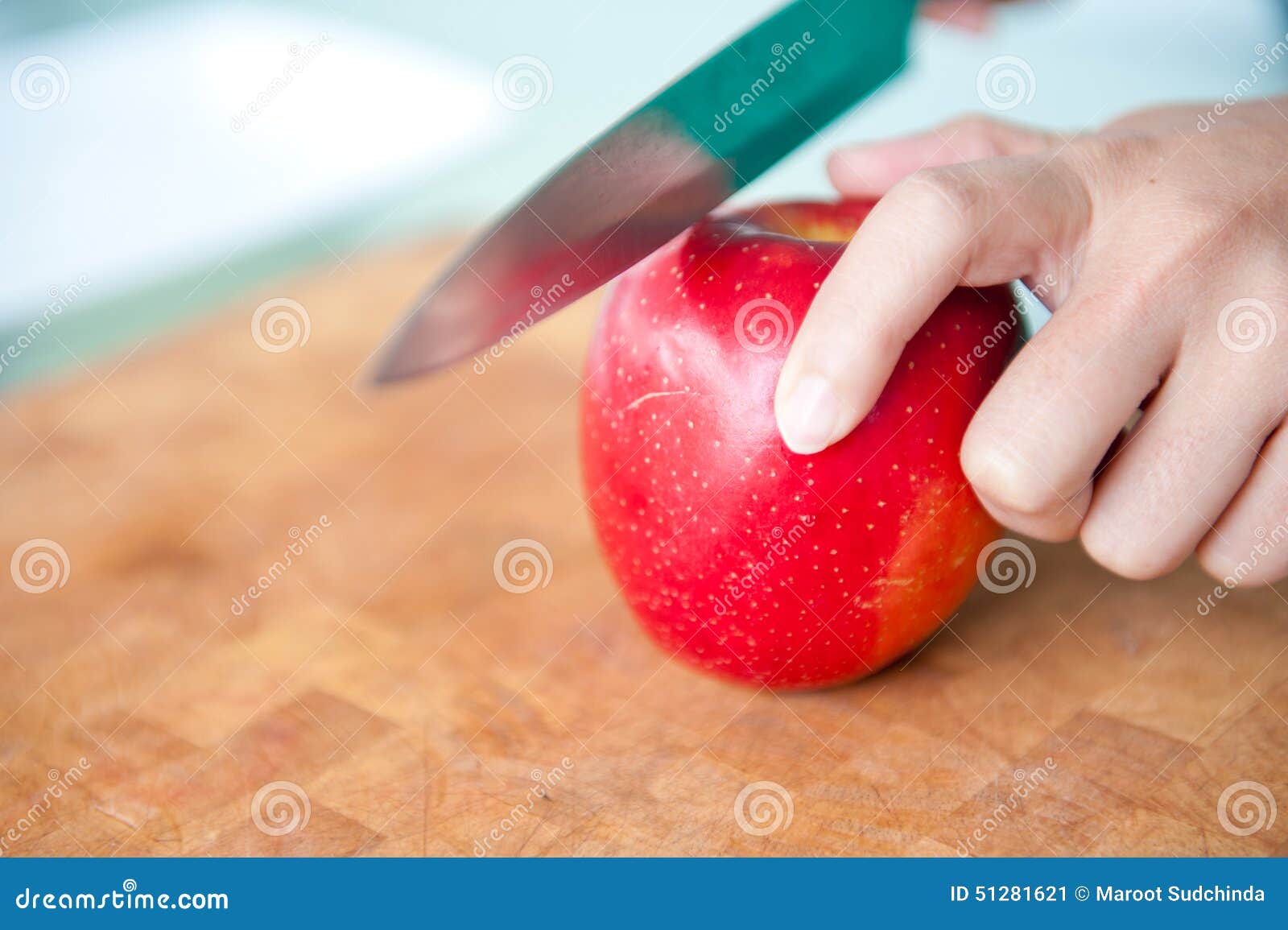 Kitchen Knife Cutting an Apple Stock Image Image of knife, space