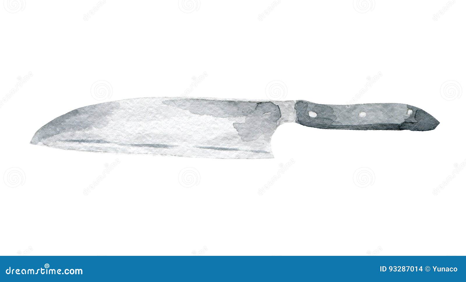 Kitchen Knife Illustration. Hand Drawn Watercolor on White Background