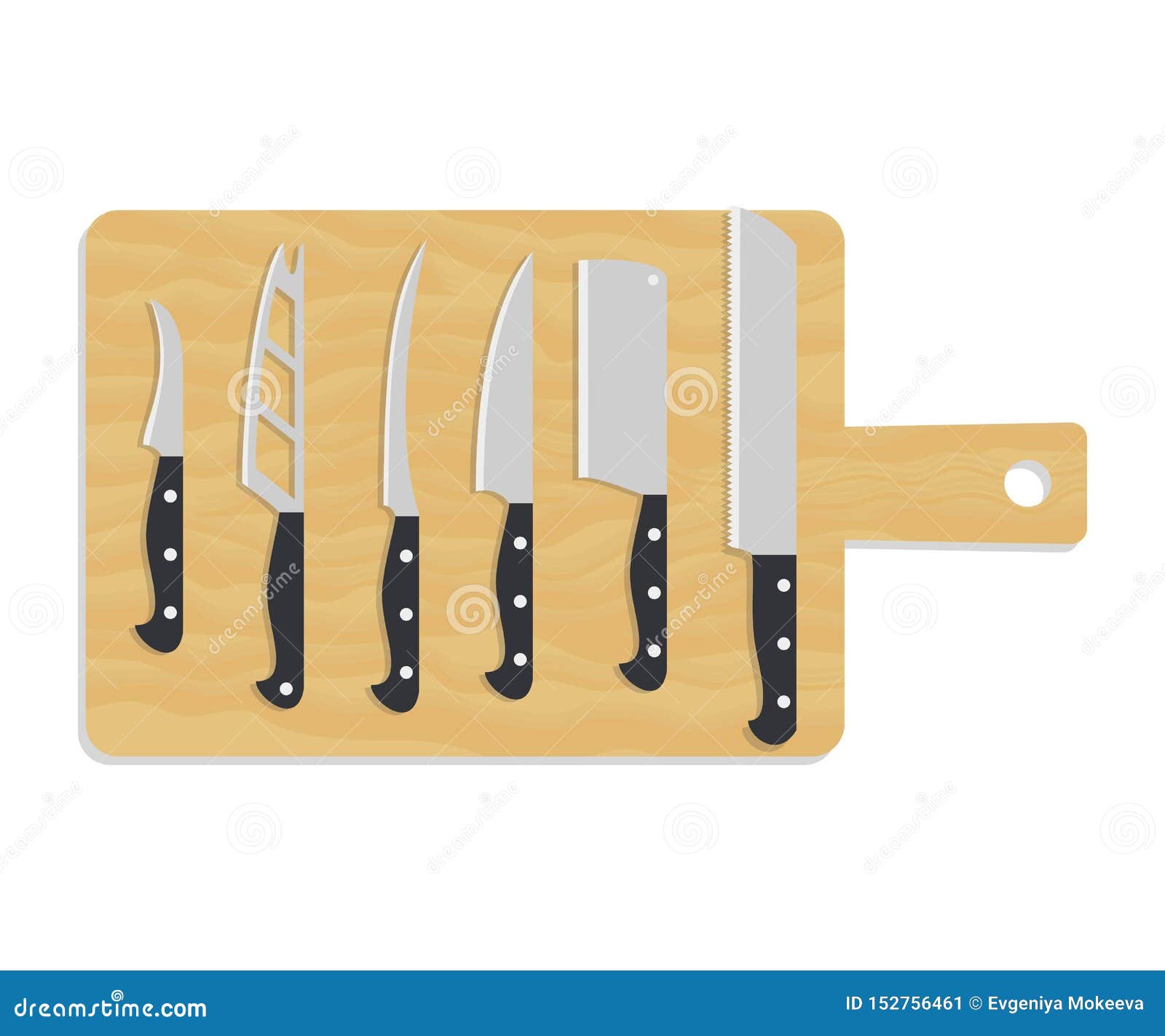 Kitchen Knife Set on Cutting Board Stock Illustration Illustration of