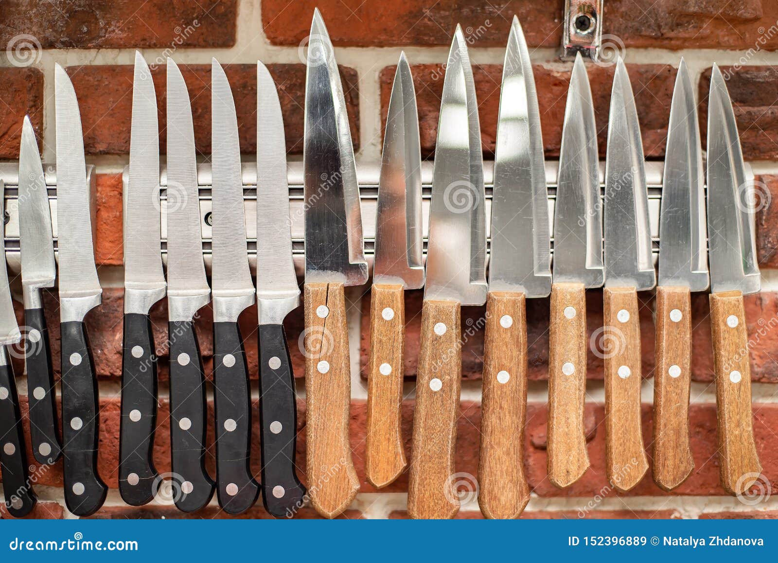 Kitchen Knives Fixed on a on the Wall Stock Image Image of