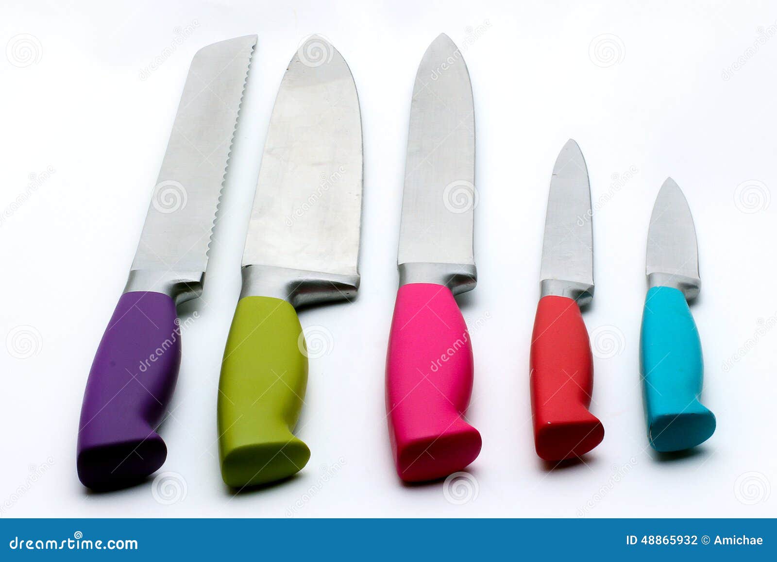 Kitchen knives in a line stock photo. Image of slice 48865932