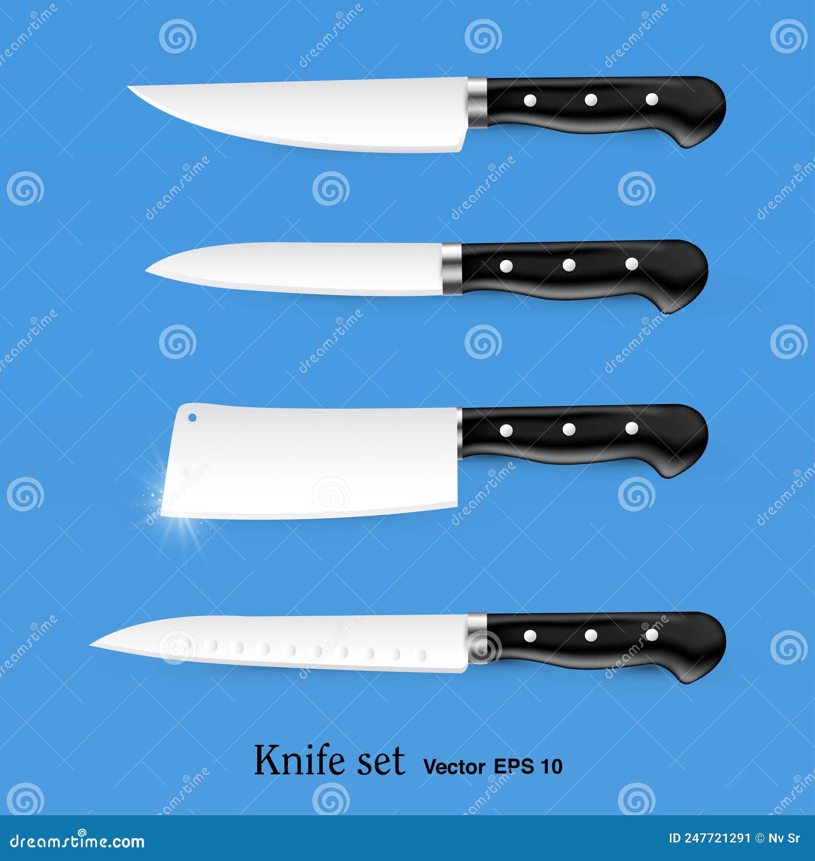 Kitchen Knives Set, Butcher Equipment and Cooking Tool. Stock