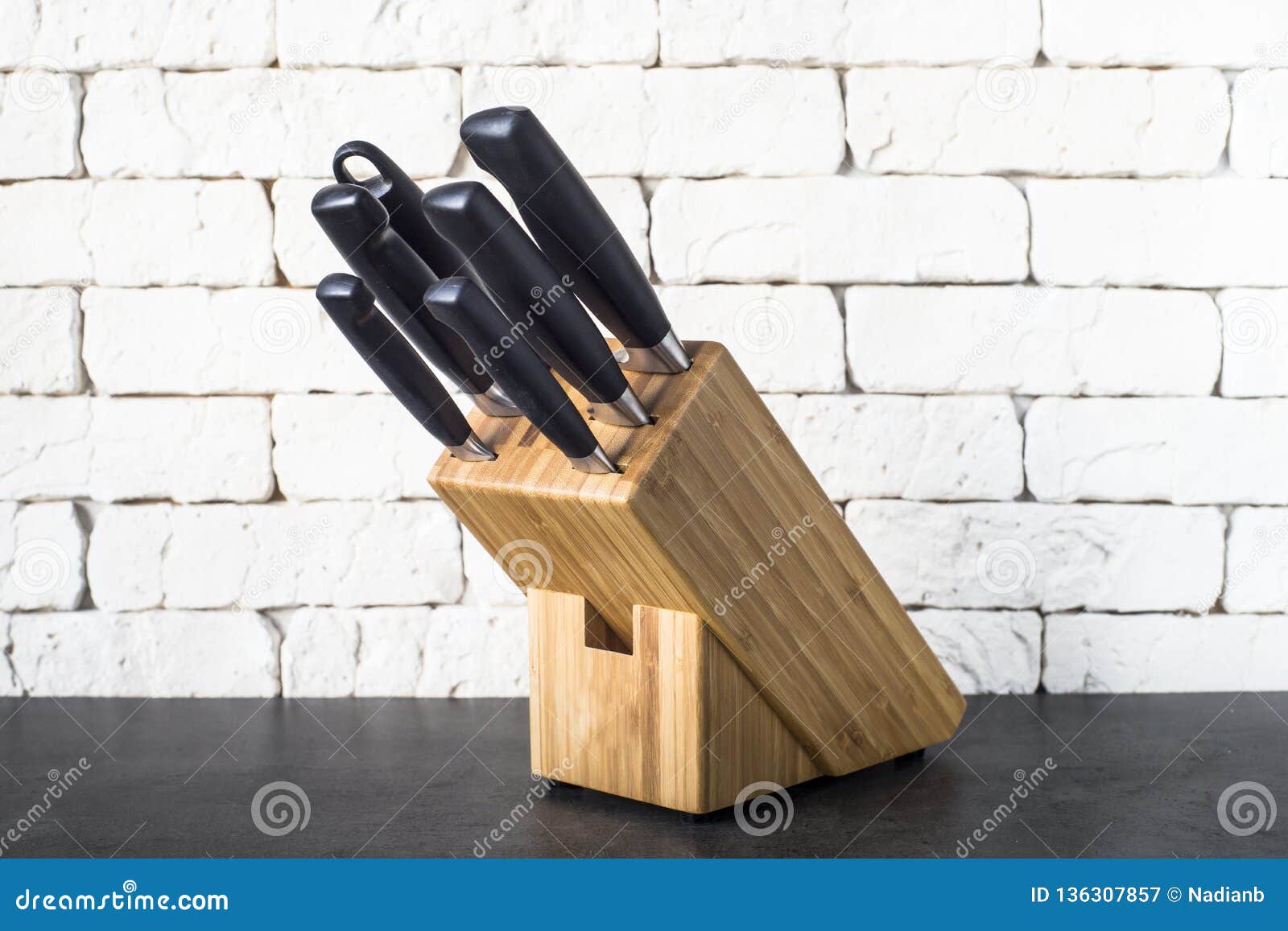 Kitchen Knives Set on the Kitchen Table. Stock Image Image of