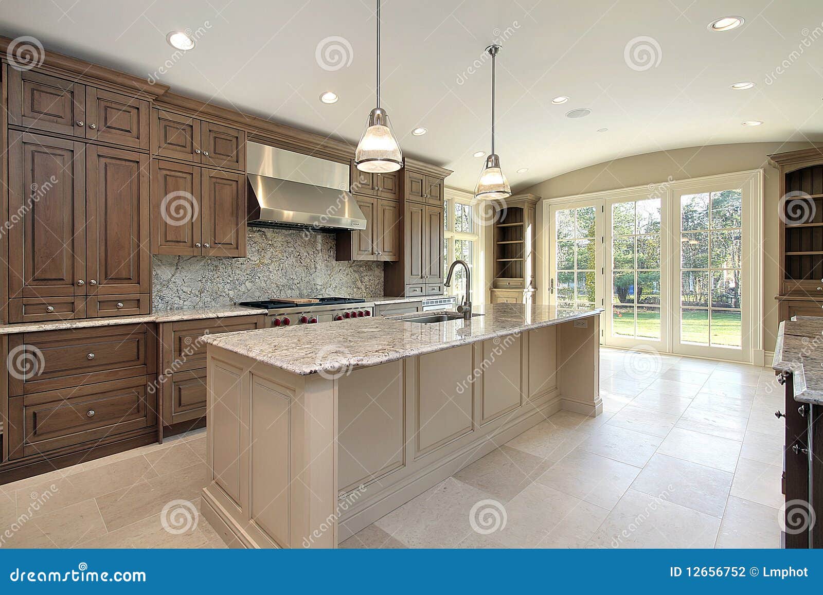 Kitchen with Large Marble Island Stock Photo Image of kitchen