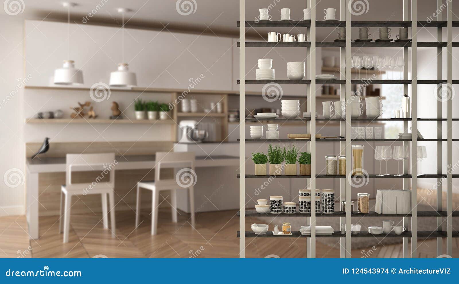 Kitchen Living Room Shelving System Foreground Close Up