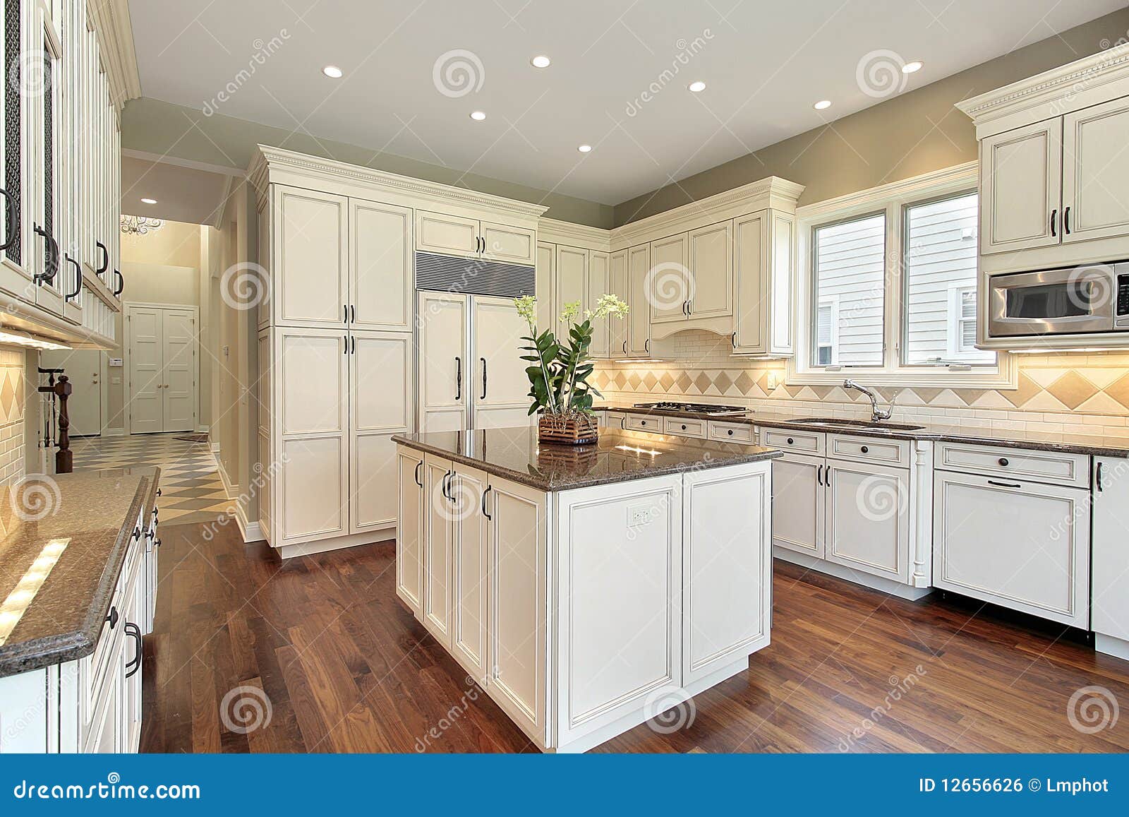 Kitchen with marble island stock photo. Image of decor 12656626