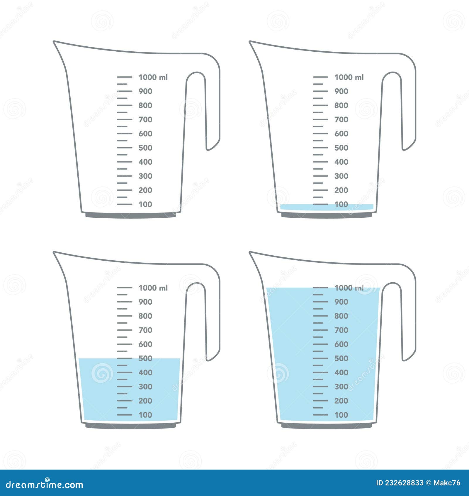 Kitchen Measuring Cups with Various Amount of Liquid Stock Vector -  Illustration of cooking, measuring: 232628833