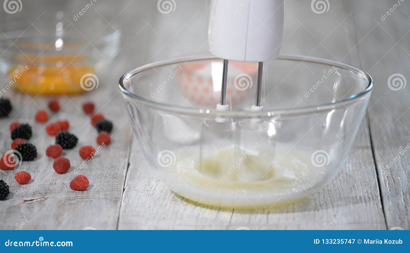 Kitchen Mixer Beating the Eggs White Egg Whites into a Thick Foam