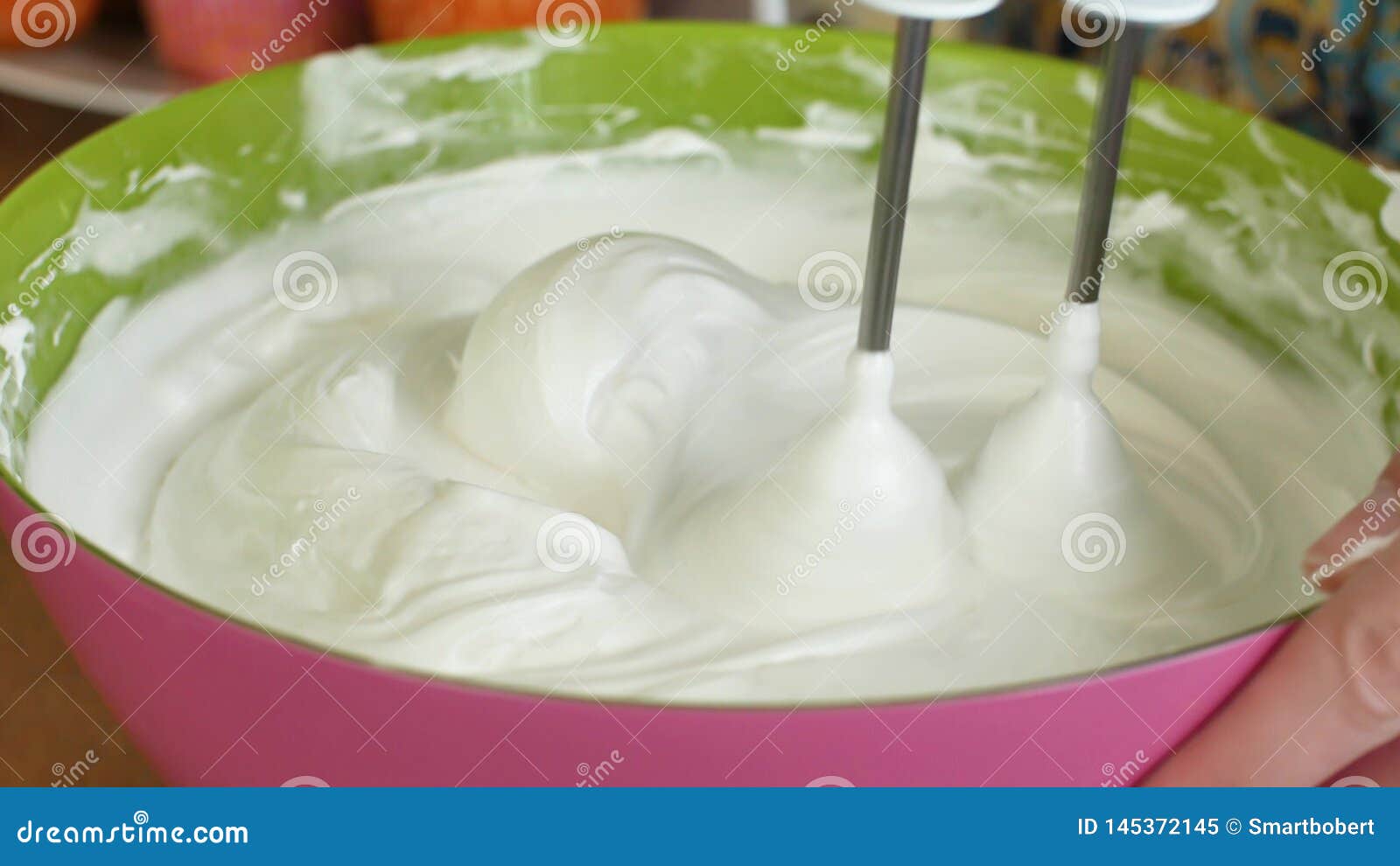 Kitchen Mixer Whips Cream Custard Pastry Whisk Rotates Rapidly. Food
