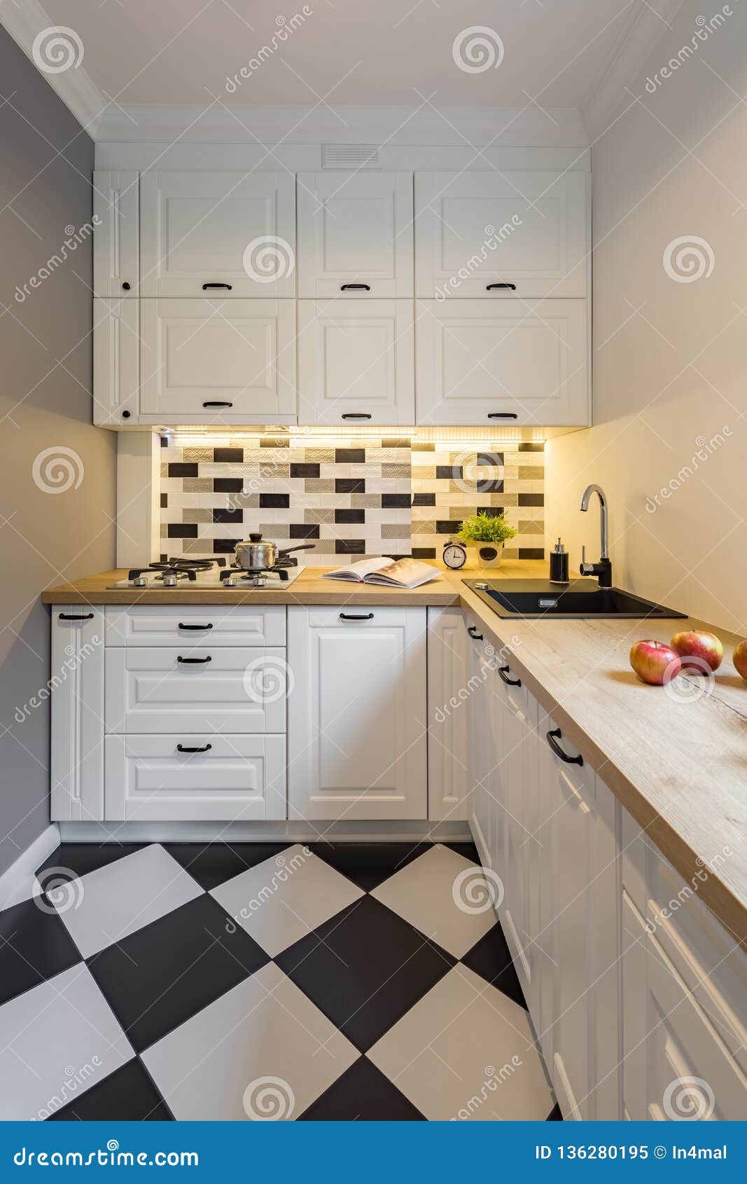Kitchen With Modern Floor Tiles Stock Image Image Of Gray