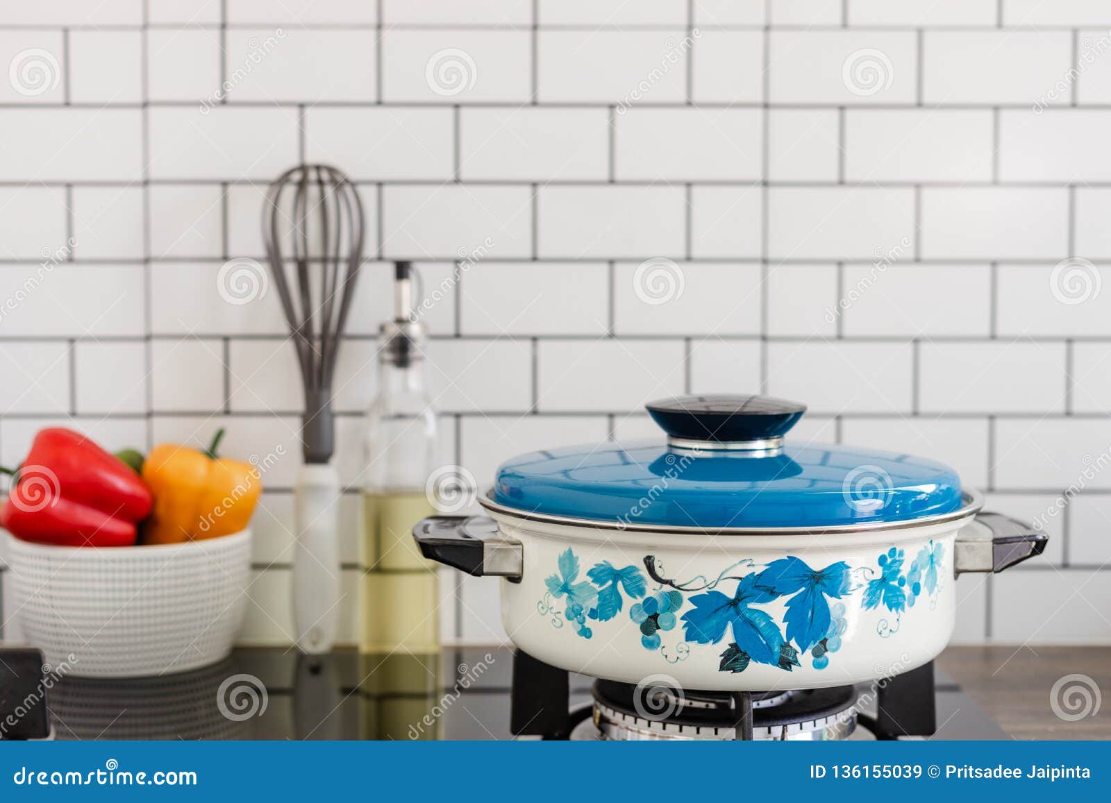 Kitchen Pot on Gas Stove in the Kitchen Stock Image Image of home