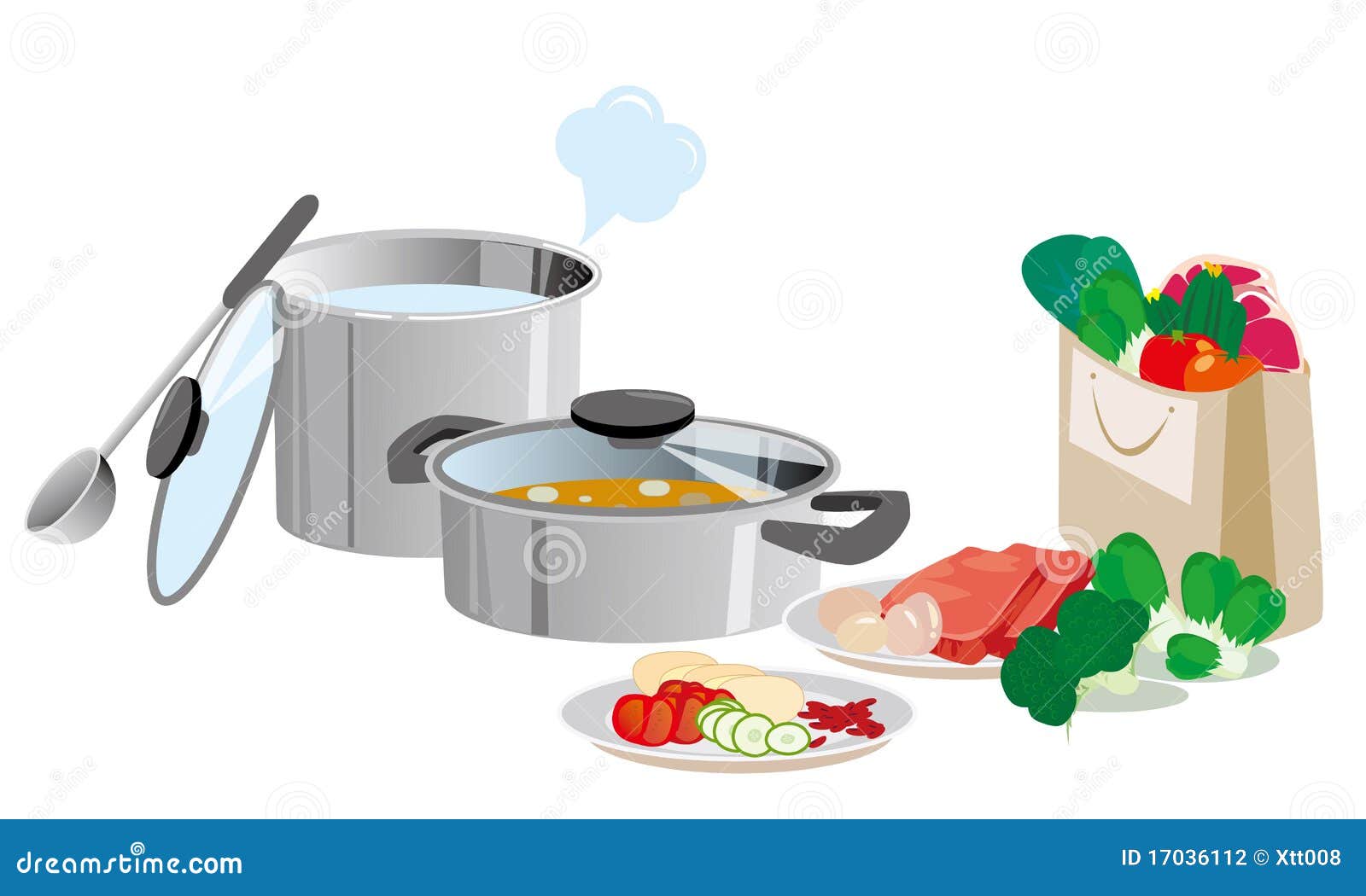 Kitchen Pots and Pans and Food Stock Vector Illustration of artwork