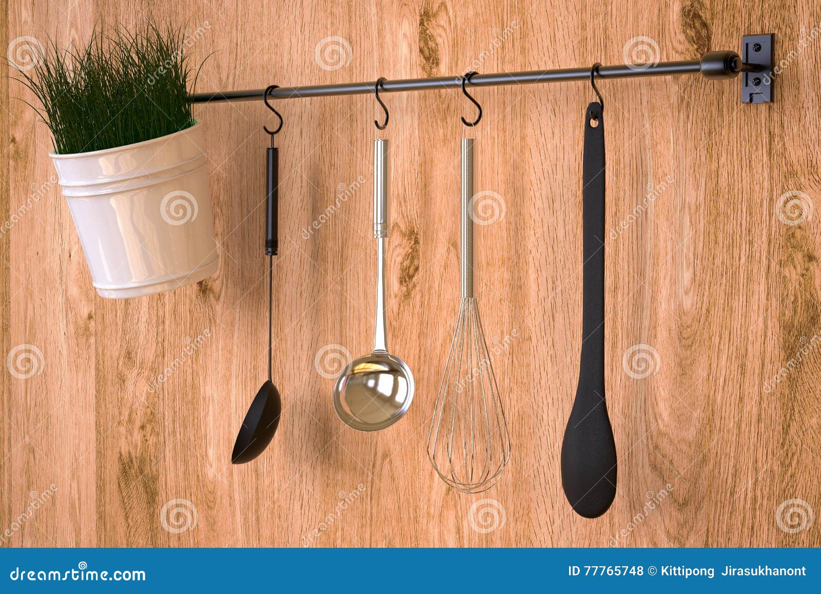 kitchen rack on wooden wall