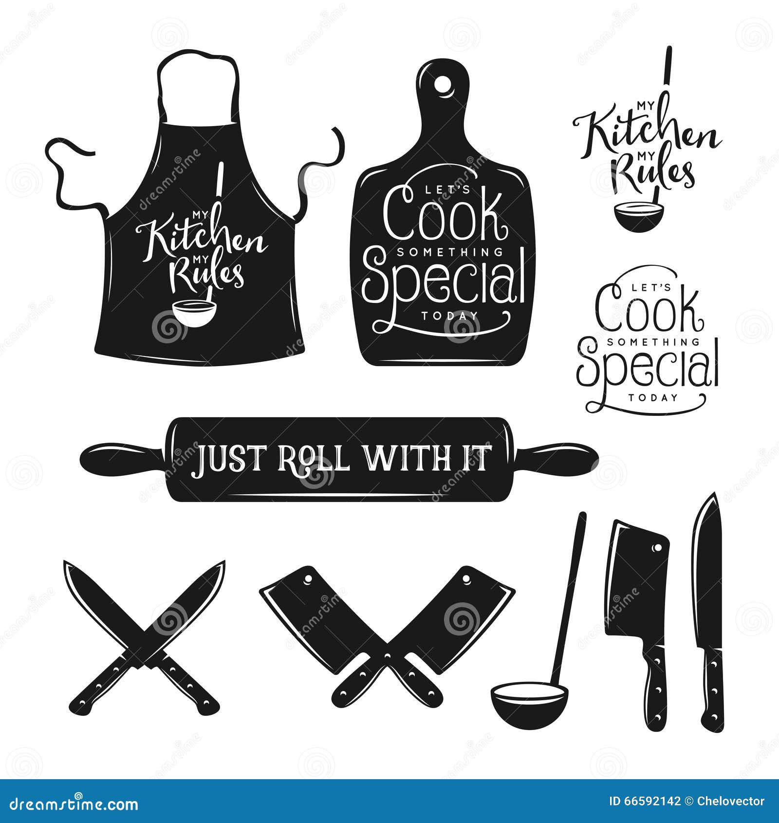 Vintage Kitchen Lettering Set Vector Download