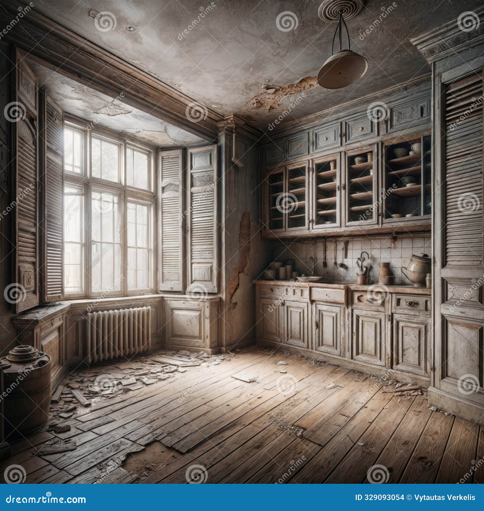 Kitchen Room of an Abandoned House Stock Illustration - Illustration of  architectural, paint: 329093054, image size:1600x1690