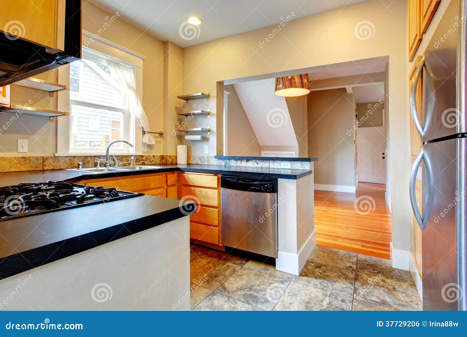 Kitchen room design idea stock photo. Image of door, ceiling 37729206