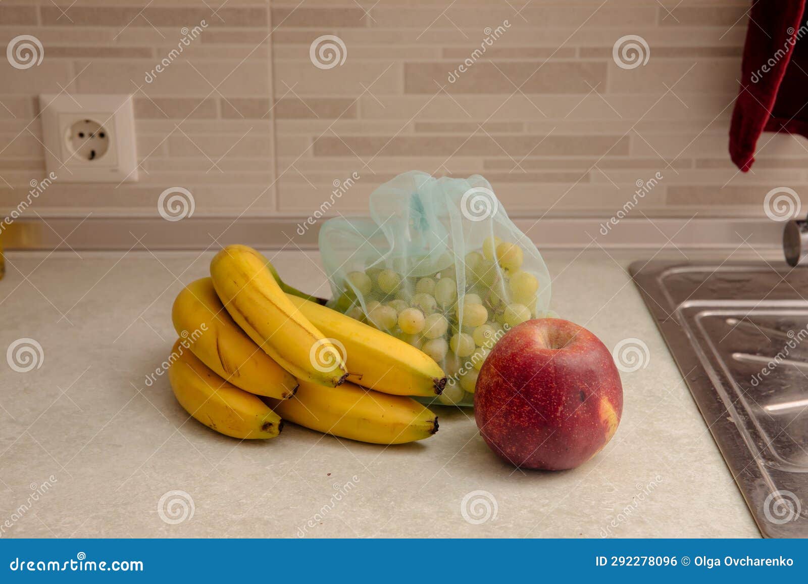Kitchen Scene with Bananas and Mixed Fruits Stock Photo Image of