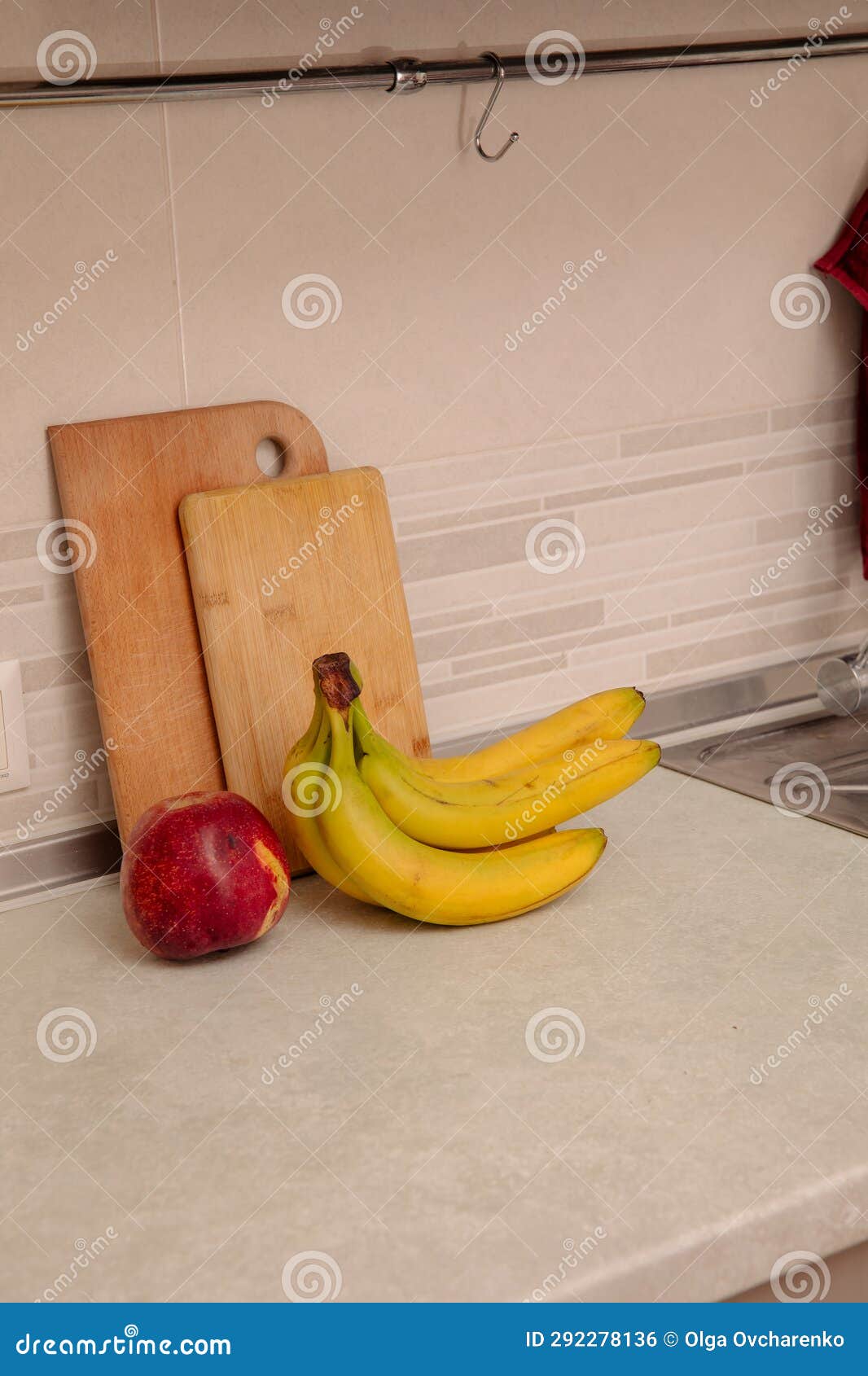 Kitchen Scene with Bananas and Mixed Fruits Stock Photo Image of