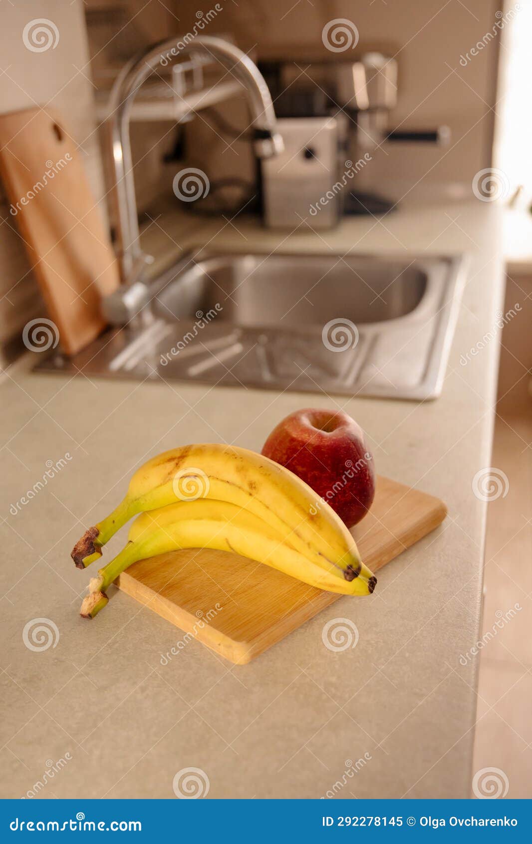 Kitchen Scene with Bananas and Mixed Fruits Stock Image Image of life