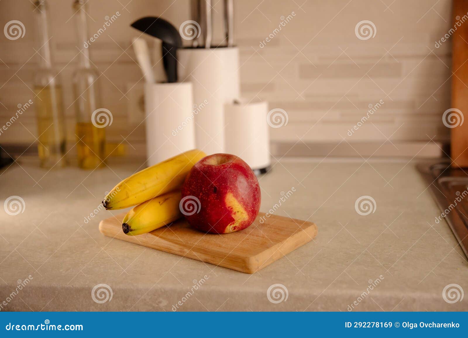 Kitchen Scene with Bananas and Mixed Fruits Stock Image Image of