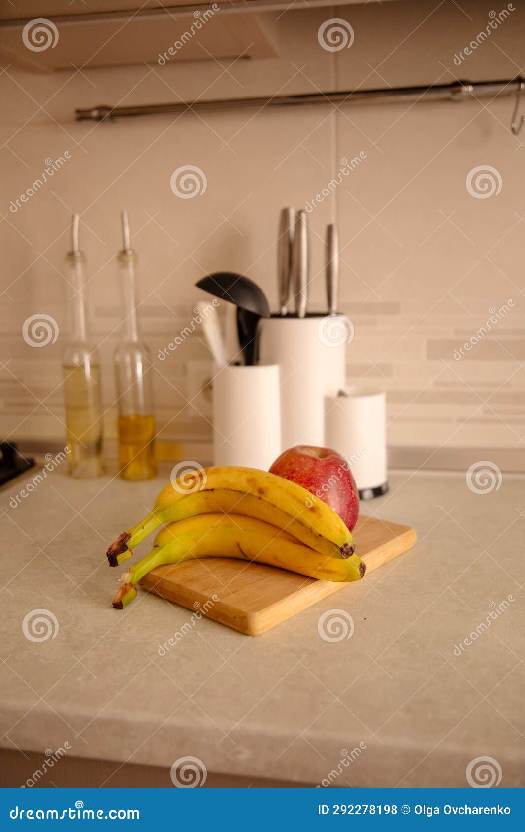 Kitchen Scene with Bananas and Mixed Fruits Stock Photo Image of