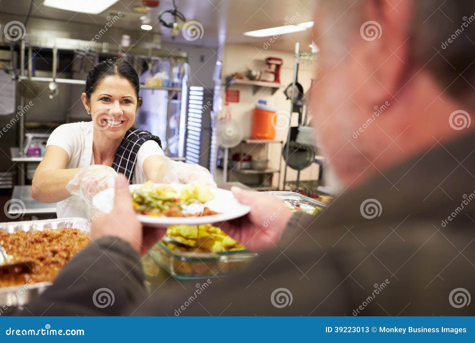 kitchen serving food in homeless shelter