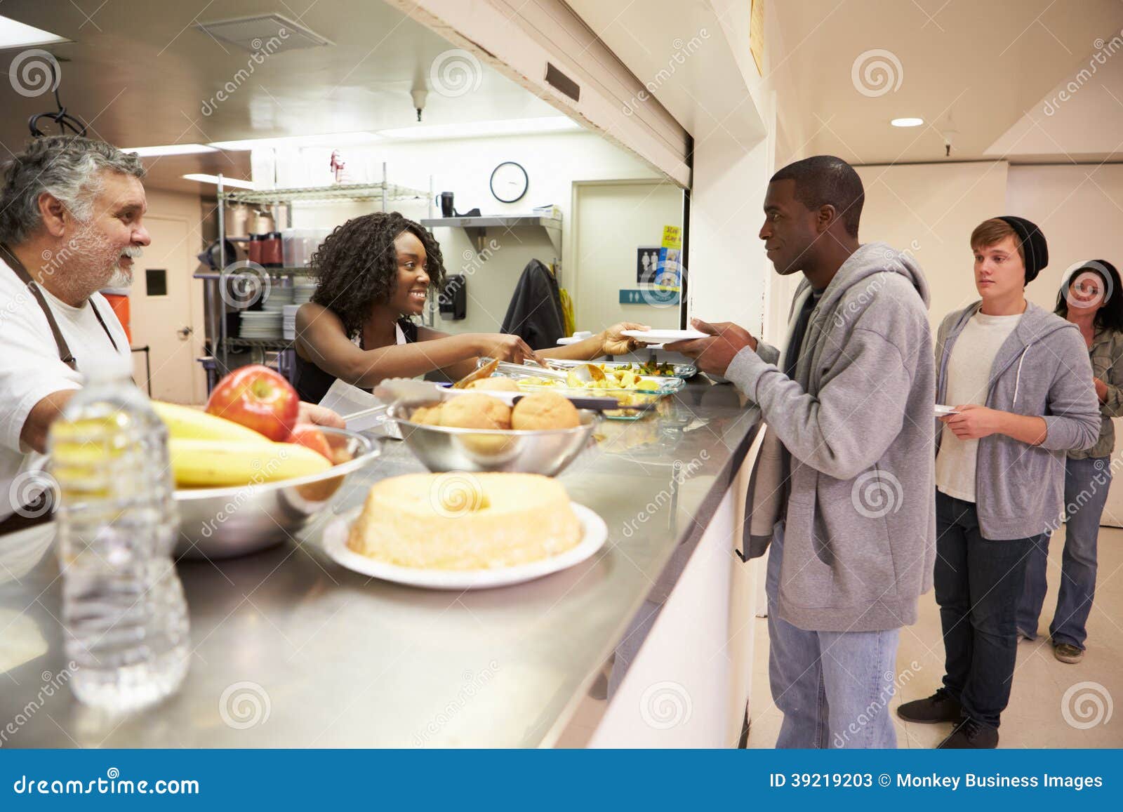 kitchen serving food in homeless shelter