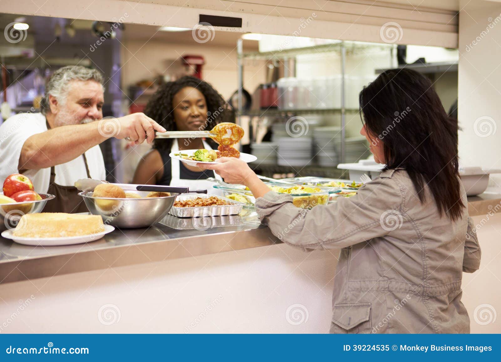 kitchen serving food in homeless shelter