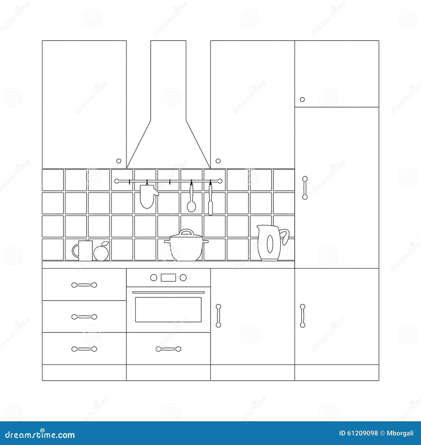 Kitchen Set Coloring Page Template Stock Vector - Image ...