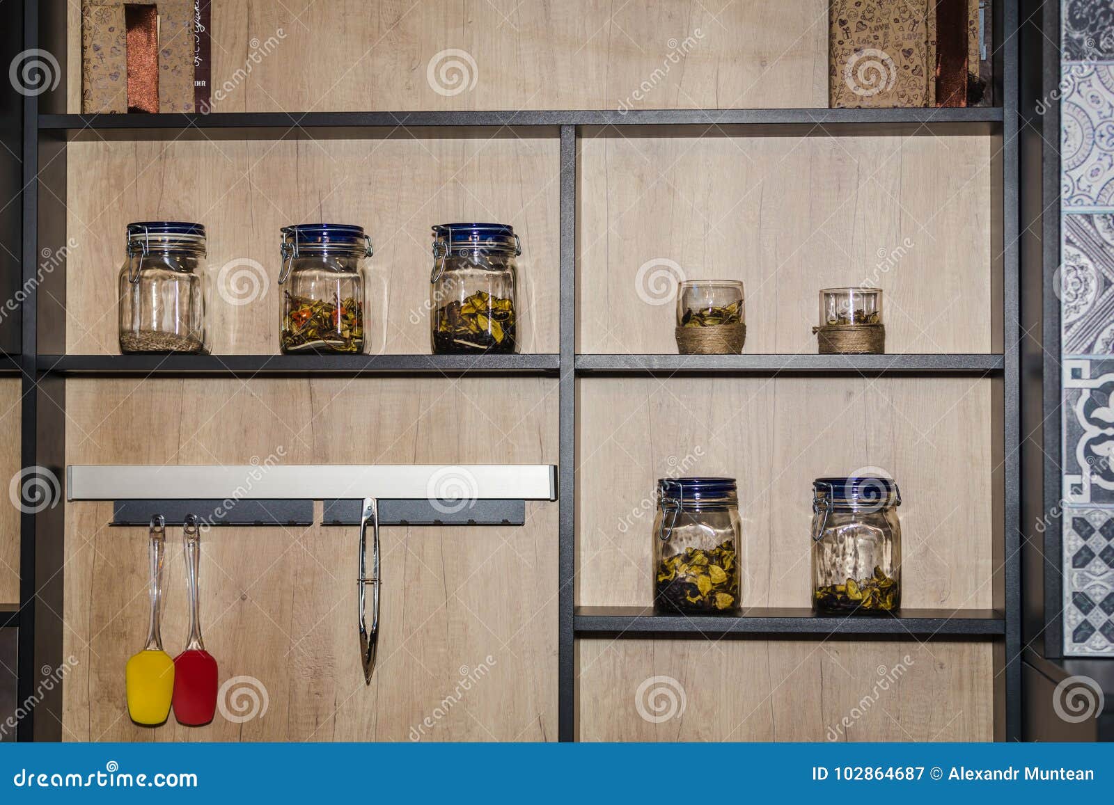 Kitchen Shelf with Condiments Stock Image Image of assortment