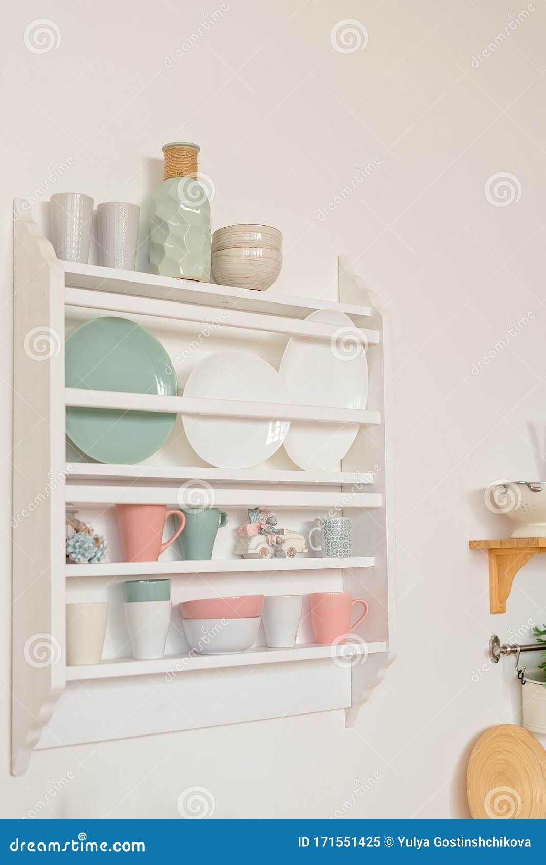 Kitchen Shelves with Dishes, Plate and Cup. Stock Image Image of