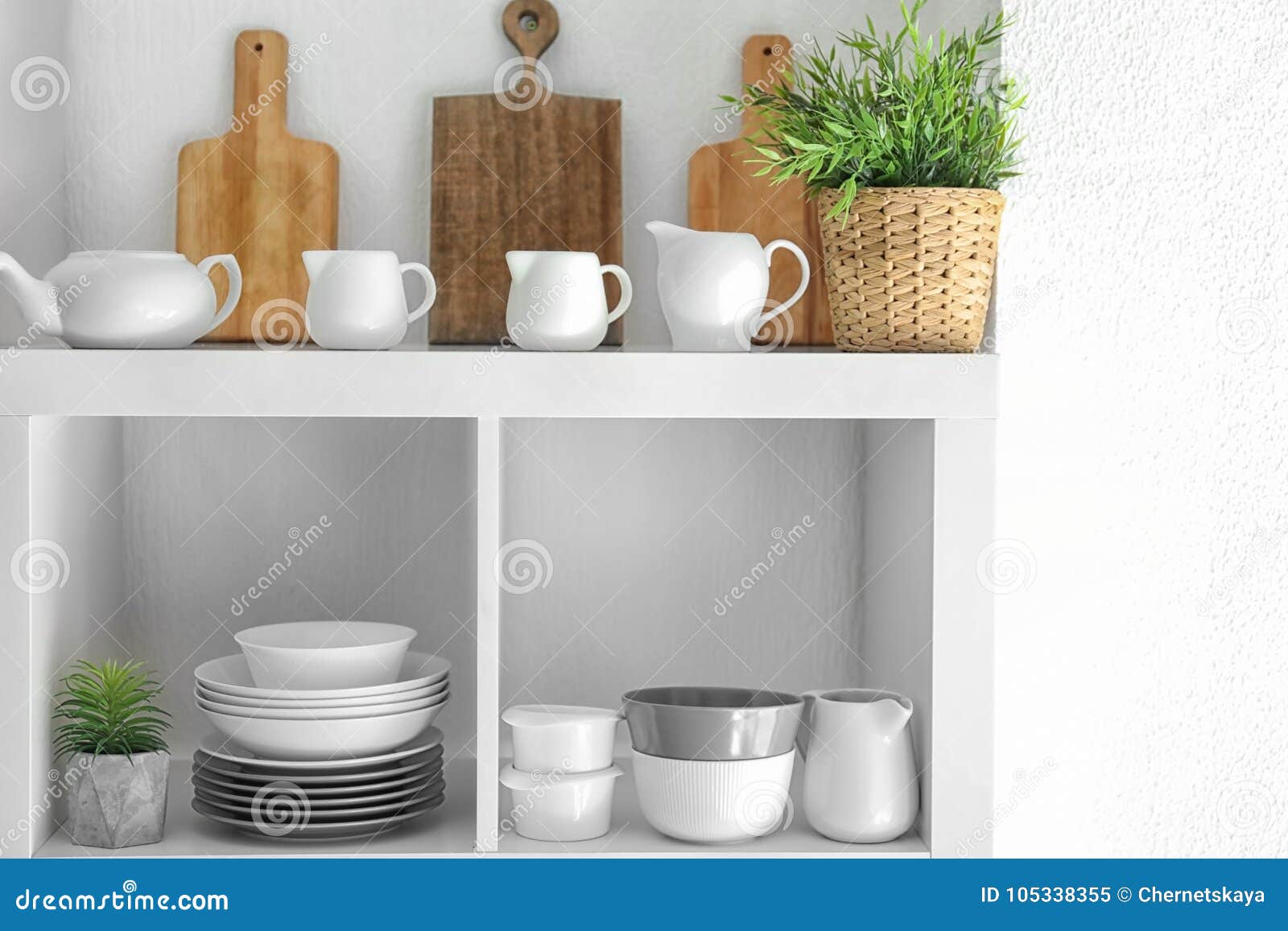 Kitchen Shelving With Dishes On White Background Stock Image Image of