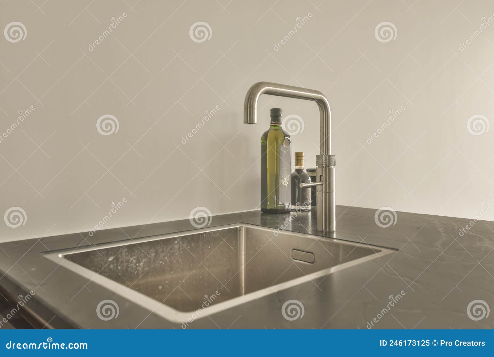 Kitchen Sink Built into a Marble Countertop Stock Image Image of