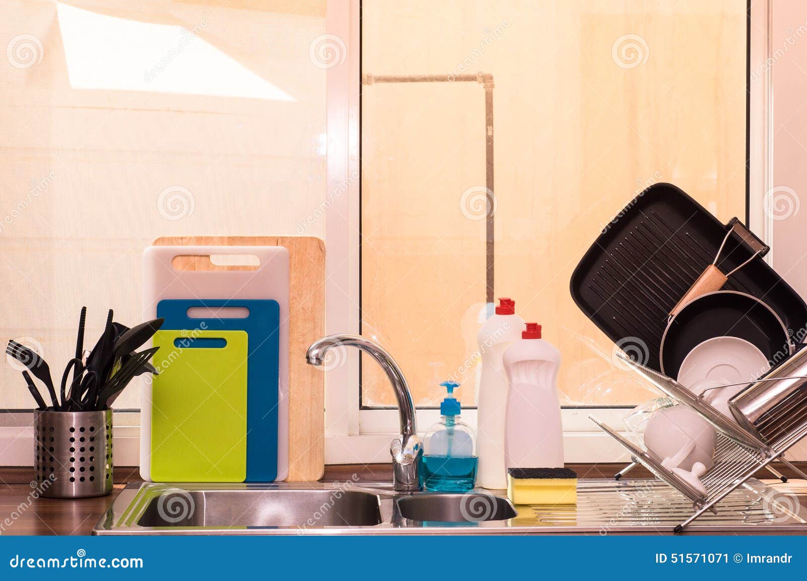 Kitchen Sink With Clean Utensils Stock Image Image of utensils