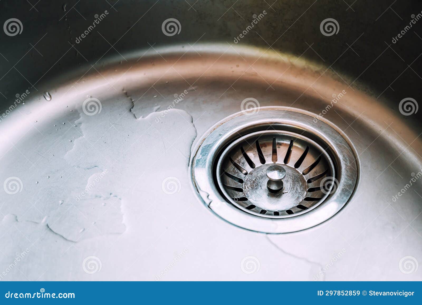 Kitchen Sink Flange and Strainer Stock Image Image of view, metallic