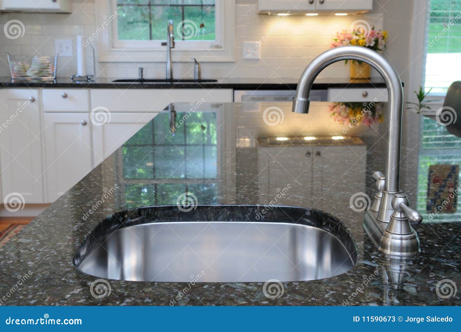 kitchen sink on granite counter