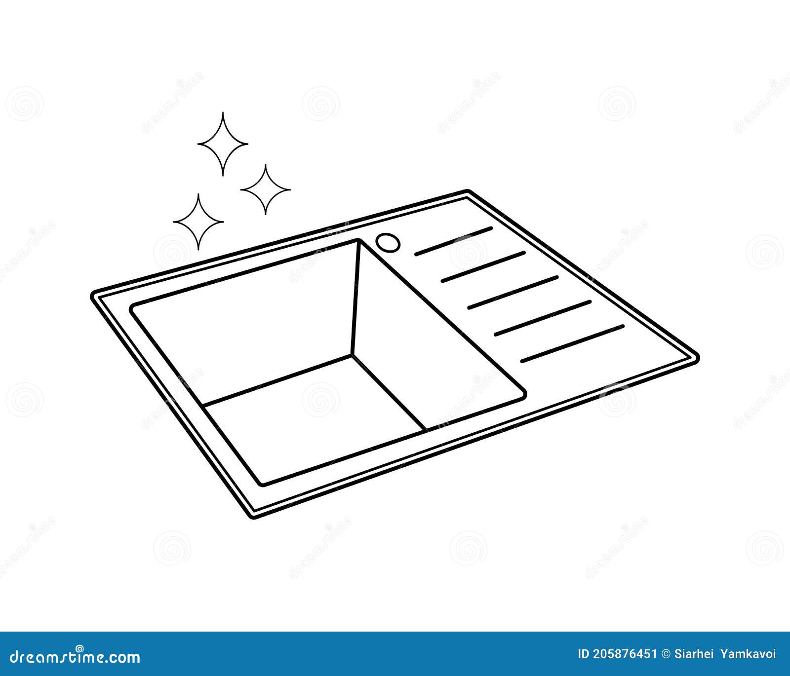 Shiny Sparkling Kitchen Sink with Stars. Outline and Transparent Vector
