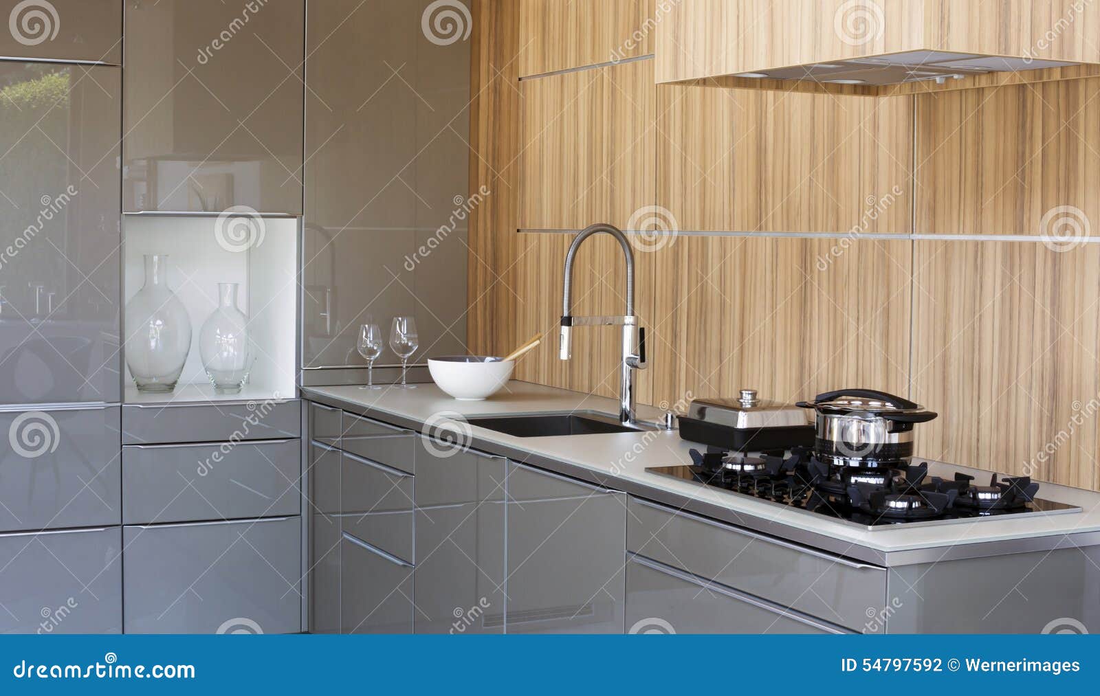 Kitchen with Sink and Stove Stock Photo Image of showcase, wood 54797592