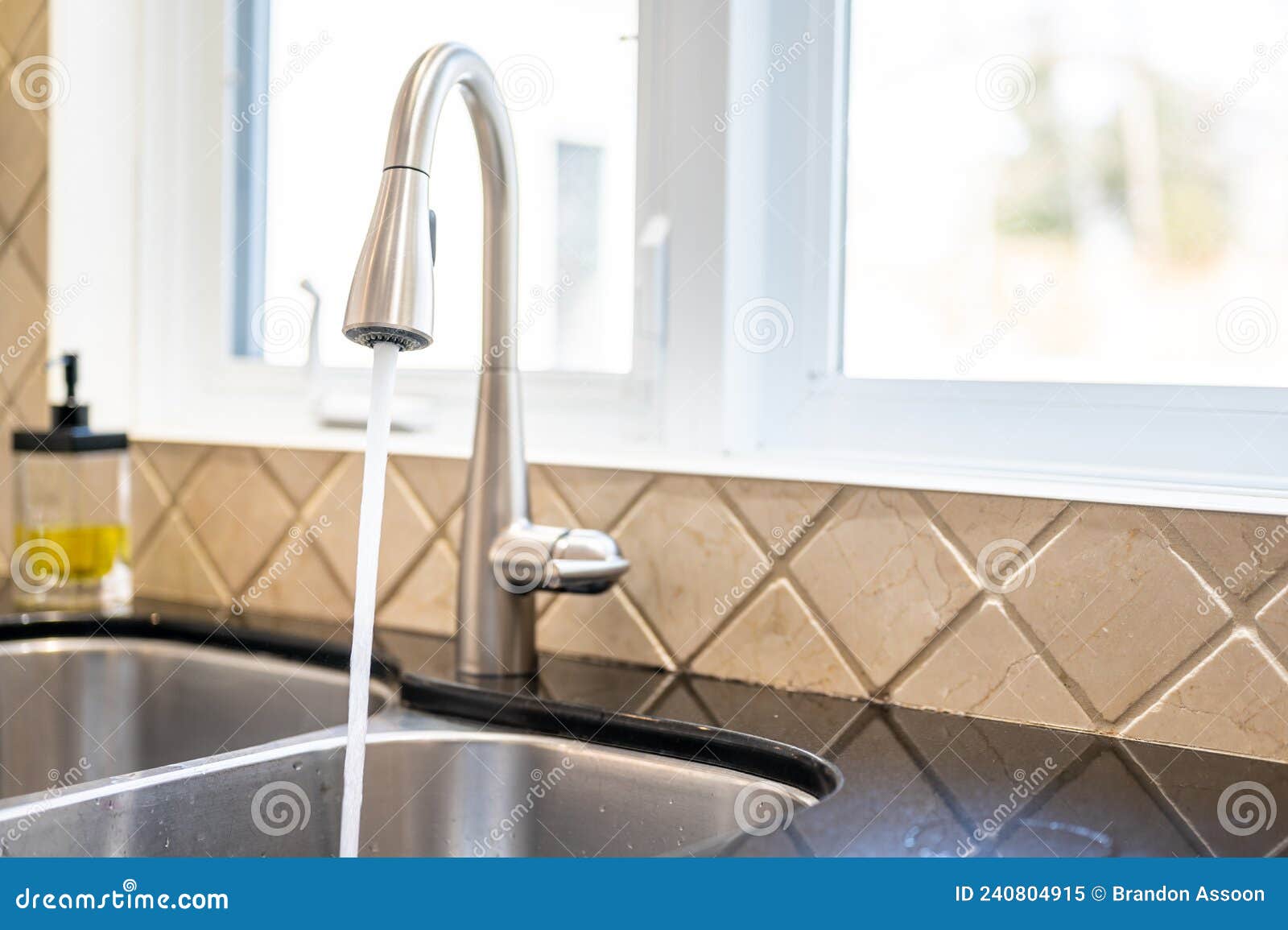 Kitchen Sink with Tiles in the Background and Windo W Stock Image ...