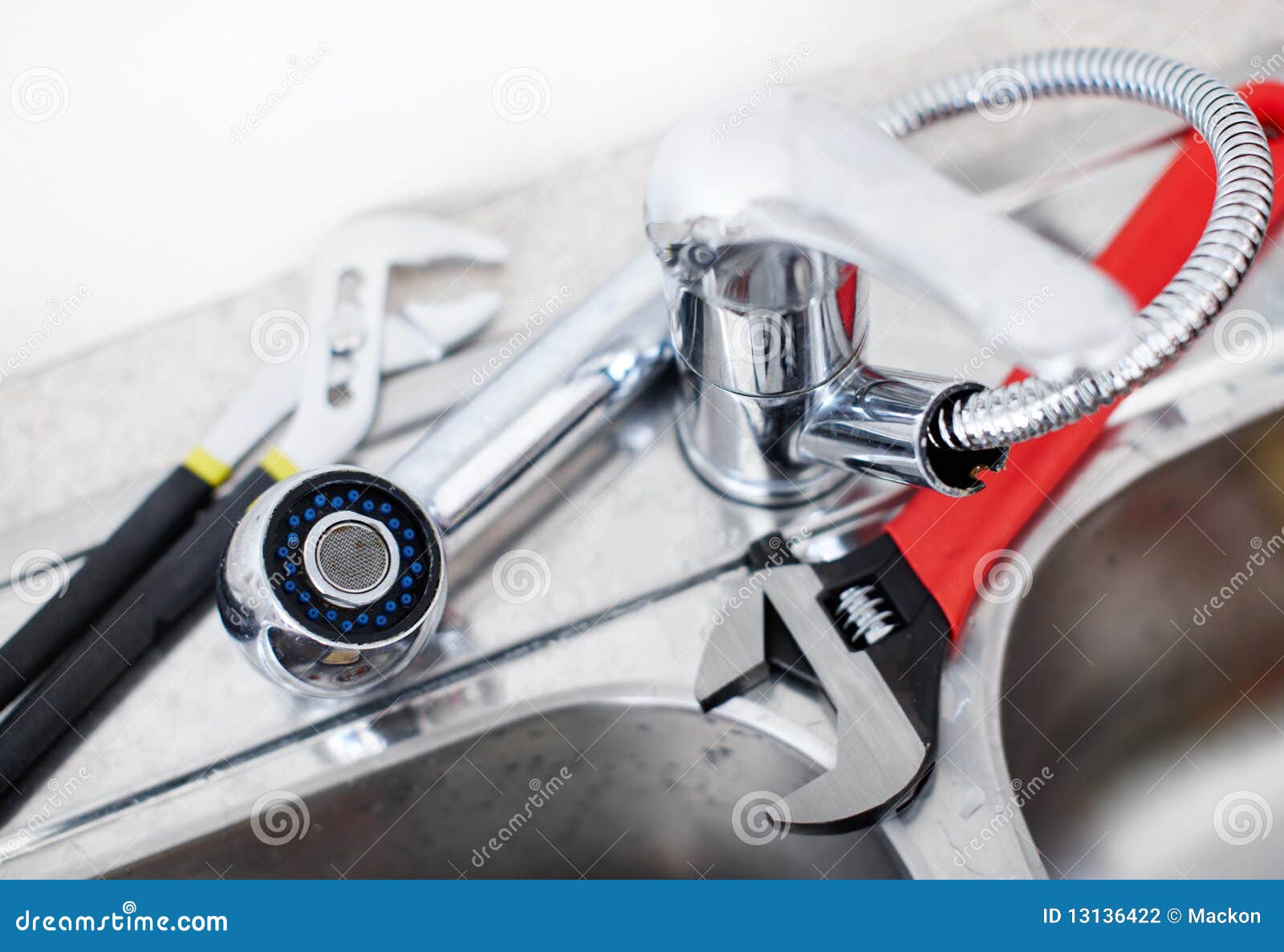 Kitchen sink. Wrench stock photo. Image of drain, drippings 13136422