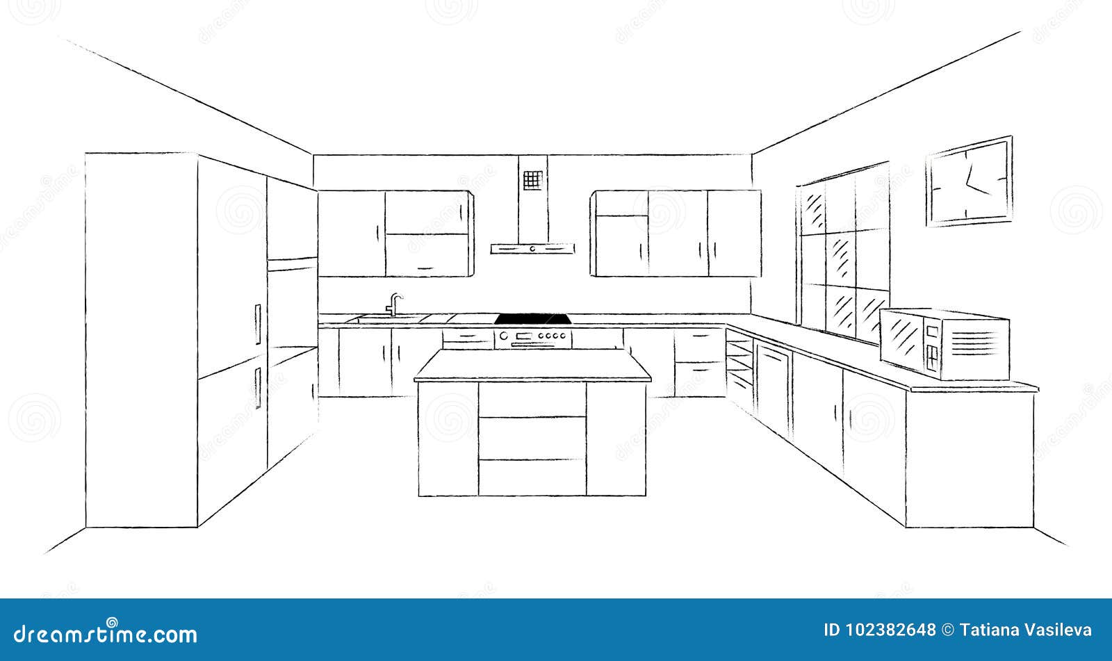 Kitchen Sketch 3d Stock Vector Illustration Of Dishwasher