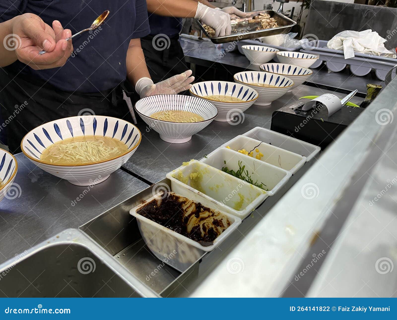 Kitchen Staff Preparing Traditional Japanese Ramen Stock Photo Image