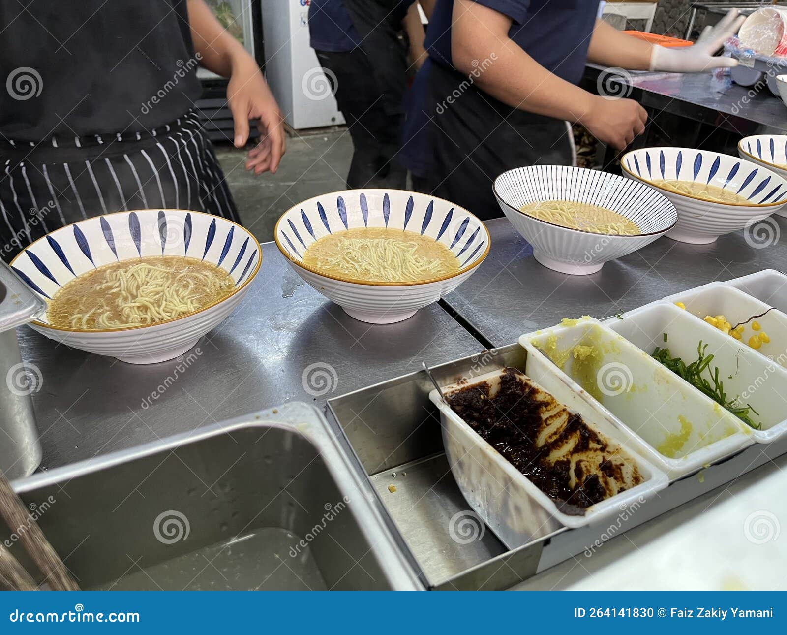 Kitchen Staff Preparing Traditional Japanese Ramen Stock Photo Image