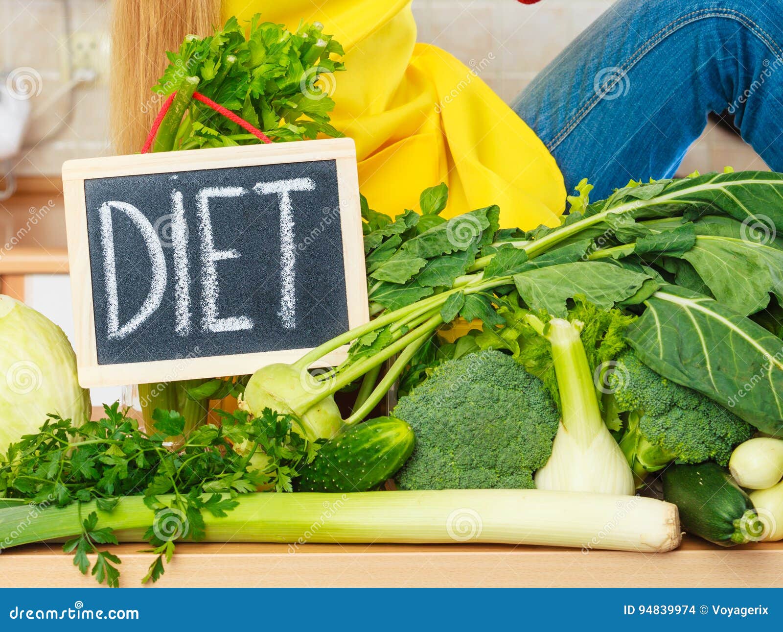 Kitchen Table with Many Green Diet Vegetables Stock Photo Image of