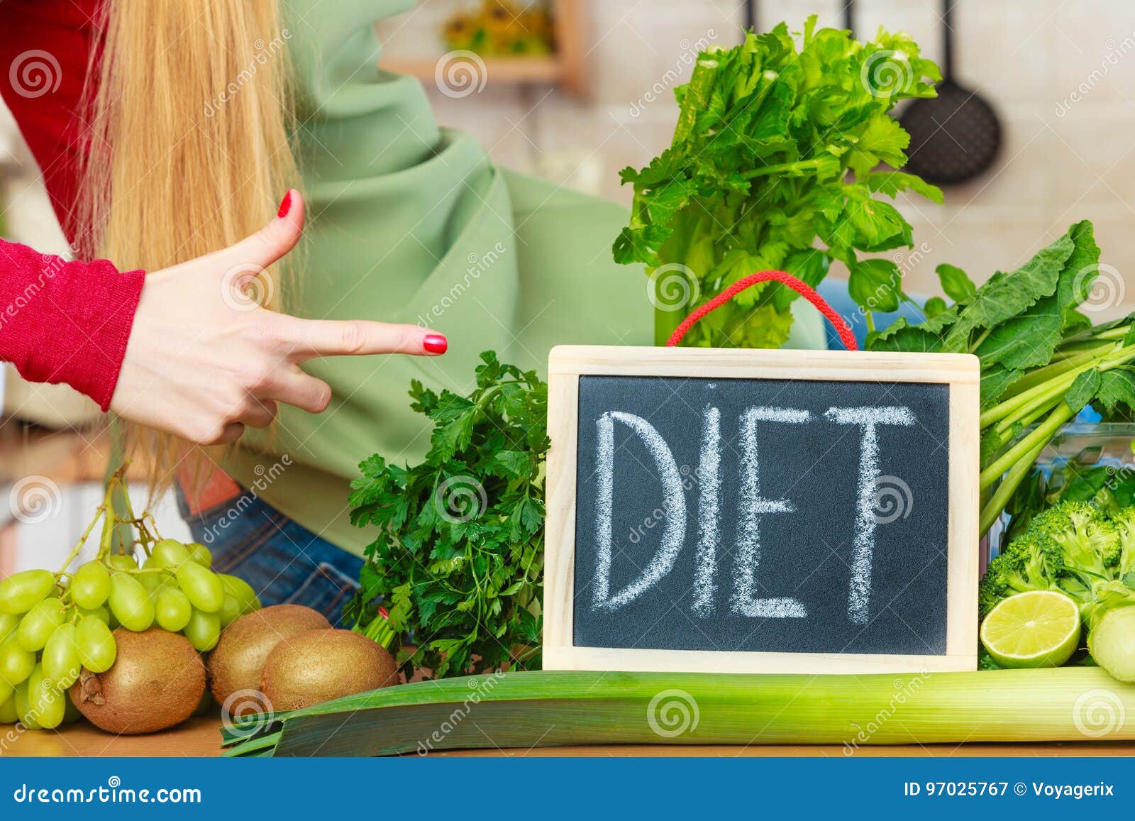 Kitchen Table with Many Green Diet Vegetables Stock Image Image of