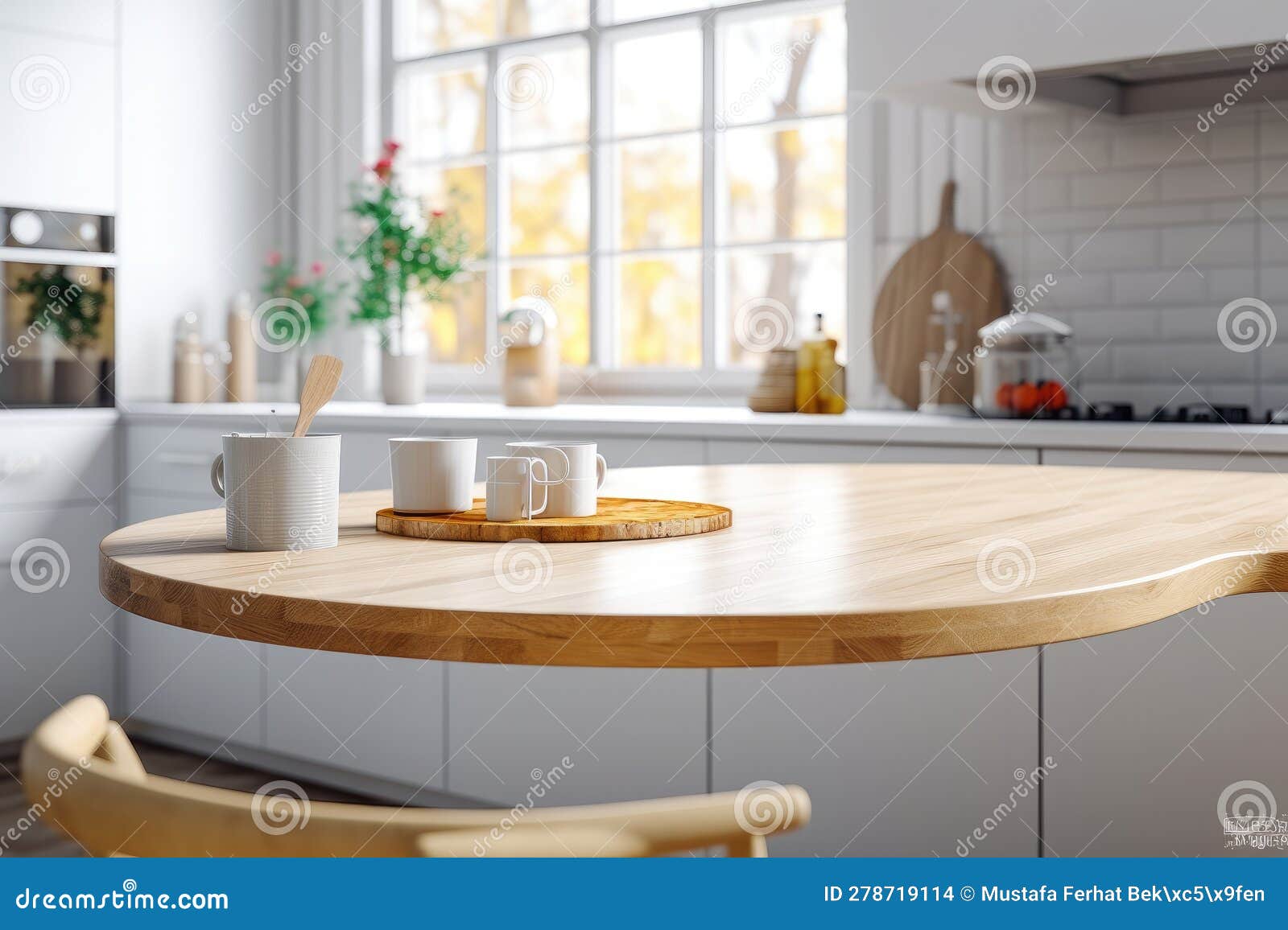 Kitchen Table Top Blank Blurred Photo. Generative AI Stock Illustration